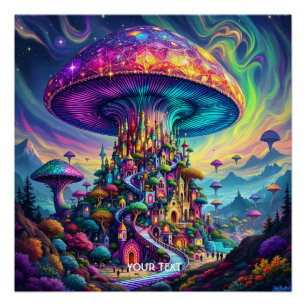 Fantasy Niedlich Mushroom Rainbow Skies Poster