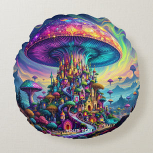 Fantasy Niedlich Mushroom Rainbow Skies Rundes Kissen