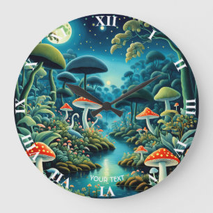 Fantasy Niedlich Mushrooms Forest Moon Große Wanduhr