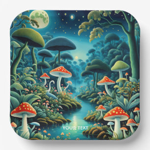 Fantasy Niedlich Mushrooms Forest Moon Pappteller