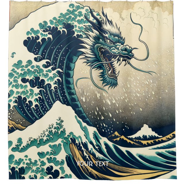 Fantasy Niedlich Mythischer japanischer Drache Duschvorhang (Vorderseite)