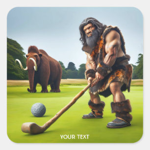 Fantasy Niedlich Neandertal Golf spielen Quadratischer Aufkleber