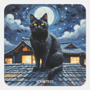 Fantasy Niedlich Night Stars Cat Quadratischer Aufkleber