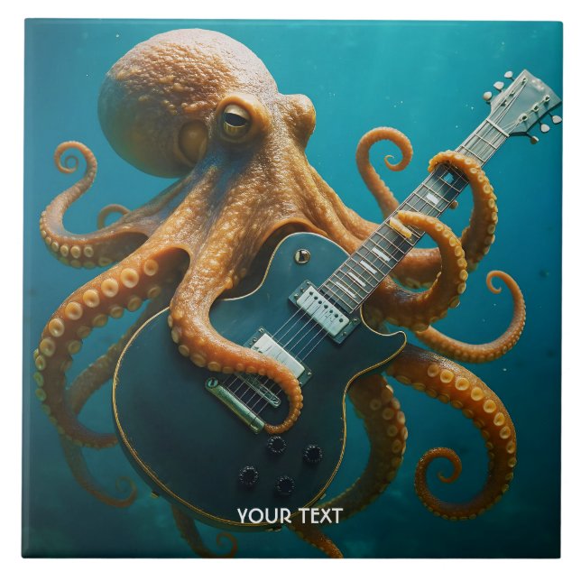 Fantasy Niedlich Octopus Gitarre spielen Fliese (Vorderseite)