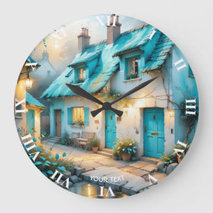 Fantasy Niedlich Old Blue House Große Wanduhr
