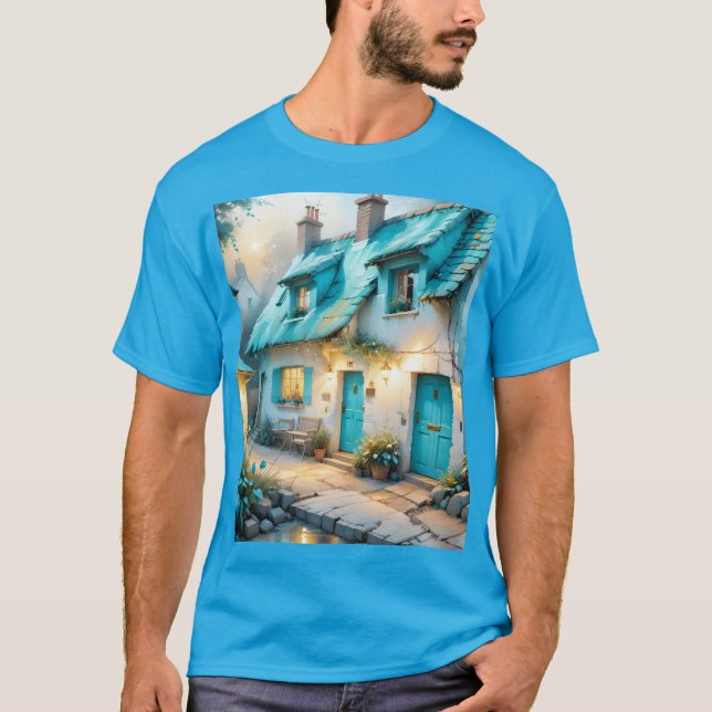 Fantasy Niedlich Old Blue House T-Shirt (Vorderseite)