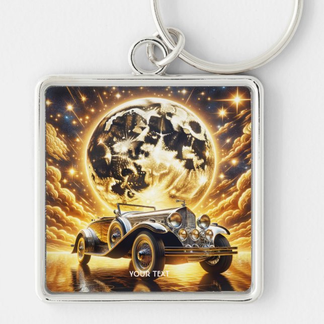 Fantasy Niedlich Old Car Moon Schlüsselanhänger (Vorne)