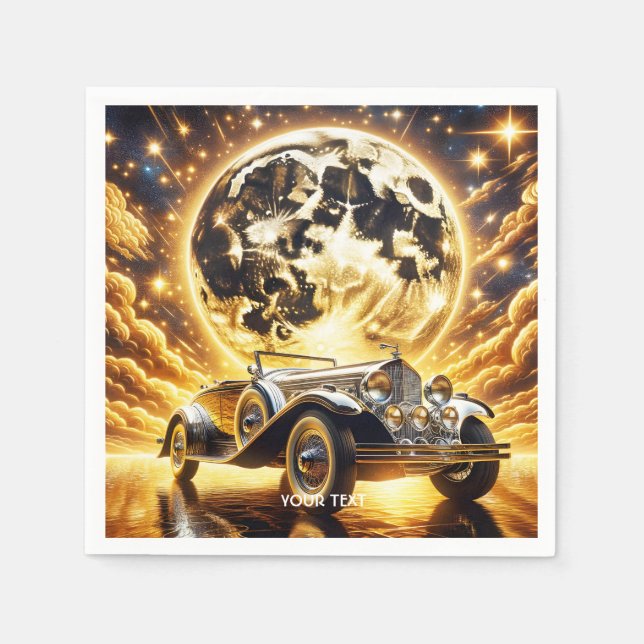 Fantasy Niedlich Old Car Moon Serviette (Vorderseite)