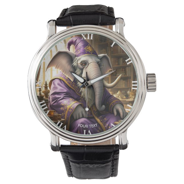 Fantasy Niedlich Old Elephant Wizard Armbanduhr (Vorderseite)