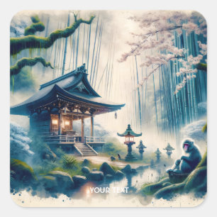 Fantasy Niedlich Old Japanisch Schrein Quadratischer Aufkleber
