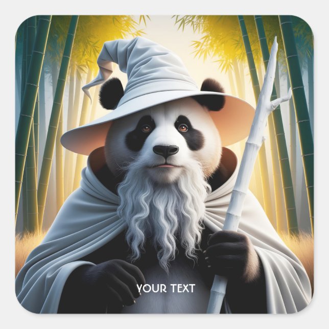 Fantasy Niedlich Old Panda Wizard Quadratischer Aufkleber (Vorderseite)