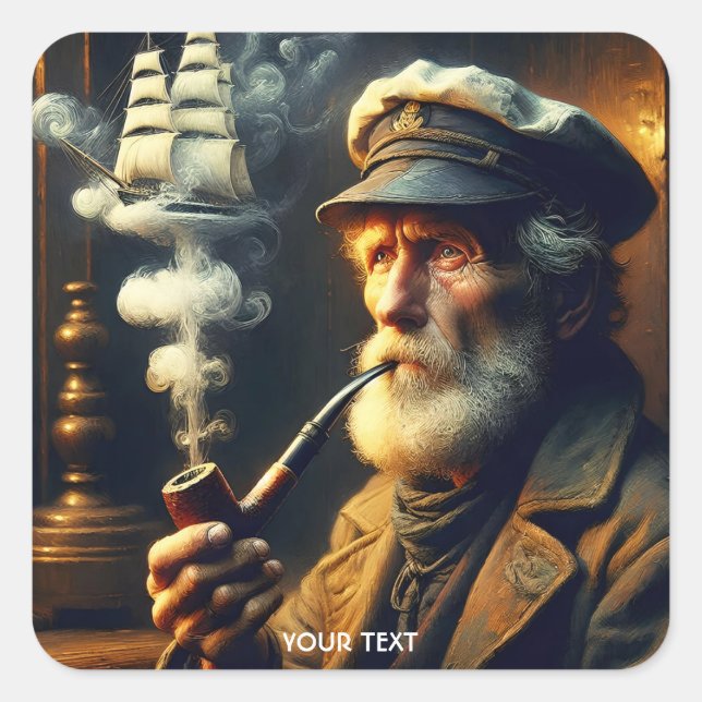 Fantasy Niedlich Old Sailor Ship Quadratischer Aufkleber (Vorderseite)
