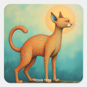 Fantasy Niedlich Orange Abstrakt Chat Quadratischer Aufkleber