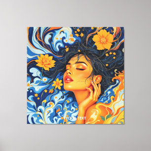 Fantasy Niedlich Orange Blue Girl Leinwanddruck