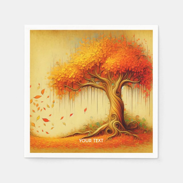 Fantasy Niedlich Orange Fall Tree Serviette (Vorderseite)