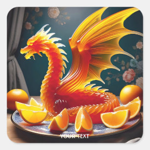 Fantasy Niedlich Orange Jelly Dragon Quadratischer Aufkleber
