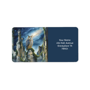 Fantasy Niedlich Owl Alte Ruinen Adressaufkleber