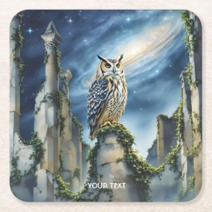 Fantasy Niedlich Owl Alte Ruinen Rechteckiger Pappuntersetzer