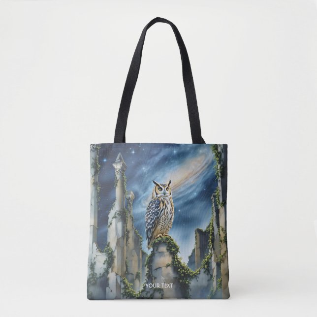 Fantasy Niedlich Owl Alte Ruinen Tasche (Vorderseite)
