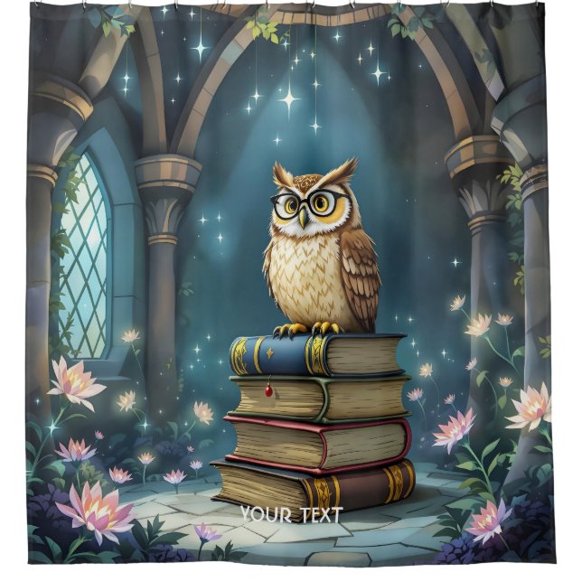 Fantasy Niedlich Owl Glassbooks Duschvorhang (Vorderseite)