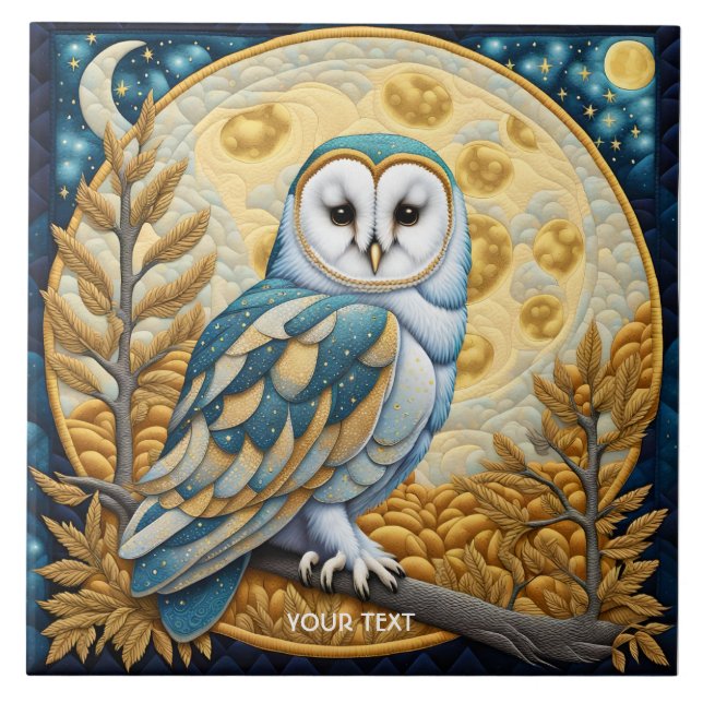 Fantasy Niedlich Owl Moon Trees Fliese (Vorderseite)
