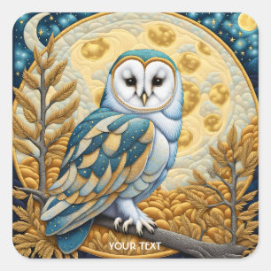 Fantasy Niedlich Owl Moon Trees Quadratischer Aufkleber