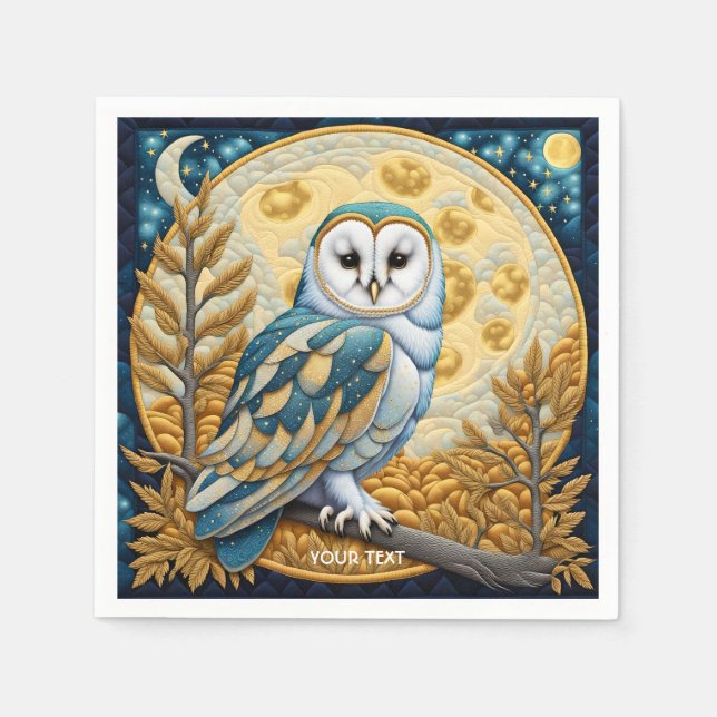 Fantasy Niedlich Owl Moon Trees Serviette (Vorderseite)