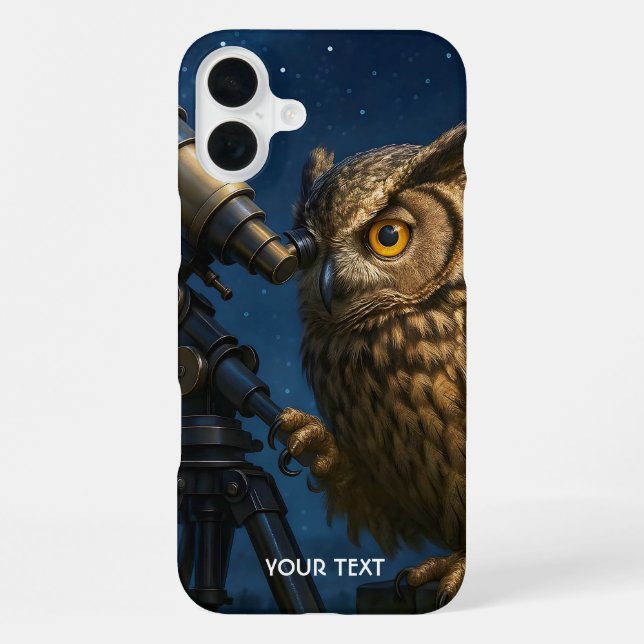 Fantasy Niedlich Owl Telescope Night iPhone 16 Plus Hülle (Rückseite)