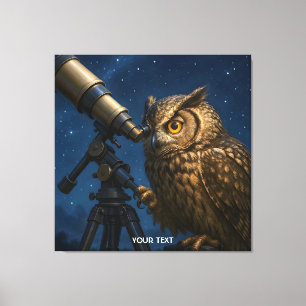 Fantasy Niedlich Owl Telescope Night Leinwanddruck