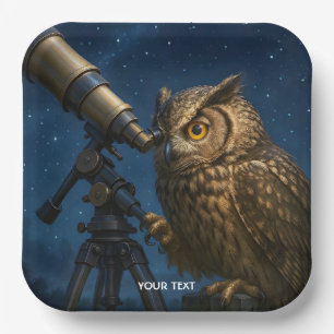 Fantasy Niedlich Owl Telescope Night Pappteller