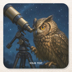 Fantasy Niedlich Owl Telescope Night Rechteckiger Pappuntersetzer