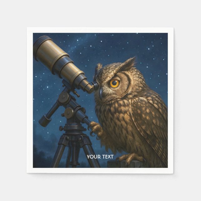 Fantasy Niedlich Owl Telescope Night Serviette (Vorderseite)