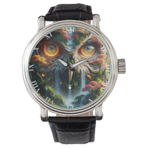 Fantasy Niedlich Owl Wasserfall Bäume Armbanduhr