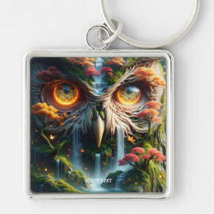 Fantasy Niedlich Owl Wasserfall Bäume Schlüsselanhänger
