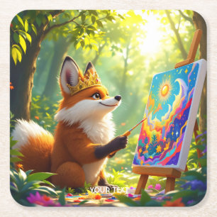 Fantasy Niedlich Painting King Fox Rechteckiger Pappuntersetzer