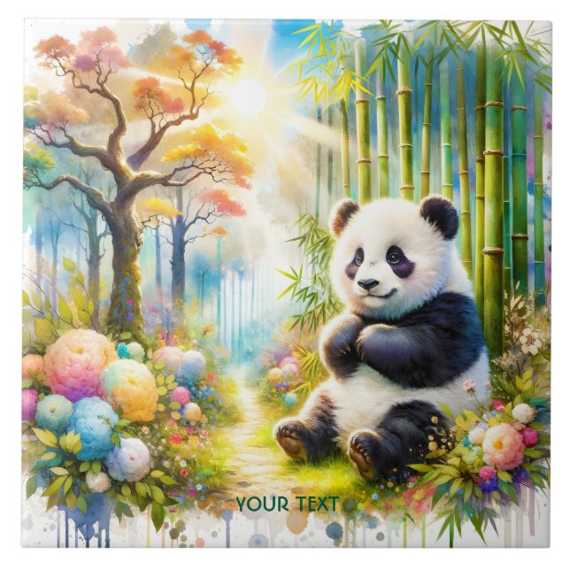 Fantasy Niedlich Panda Bamboo Forest Fliese (Vorderseite)