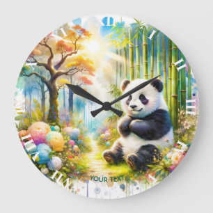 Fantasy Niedlich Panda Bamboo Forest Große Wanduhr