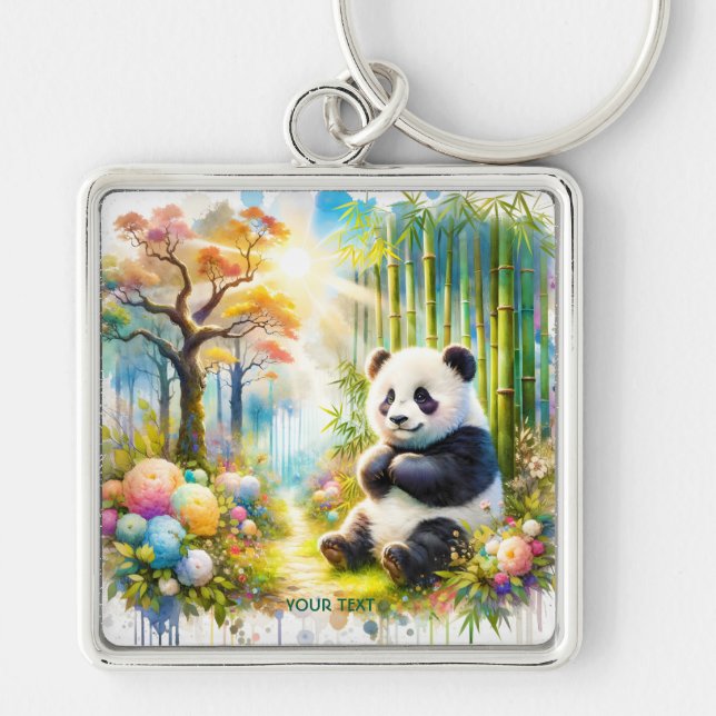 Fantasy Niedlich Panda Bamboo Forest Schlüsselanhänger (Vorne)