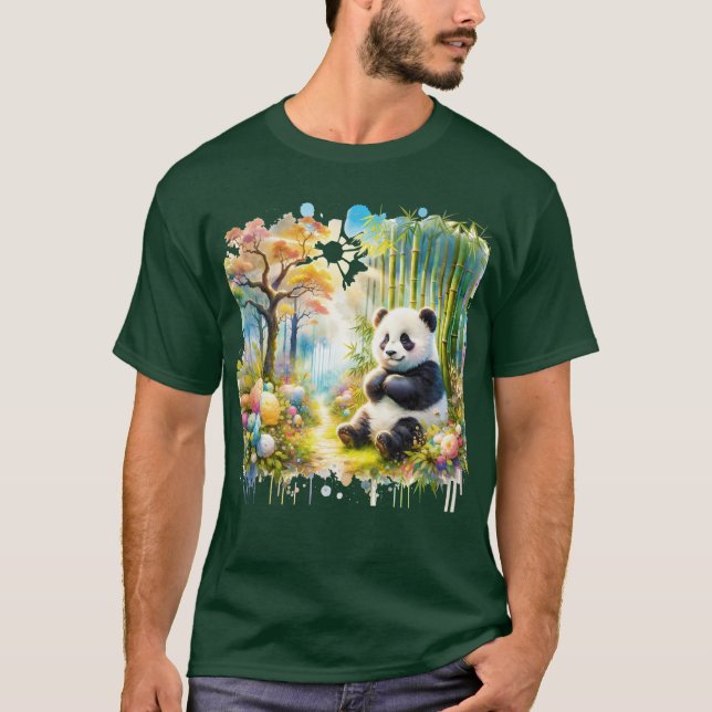 Fantasy Niedlich Panda Bamboo Forest T-Shirt (Vorderseite)