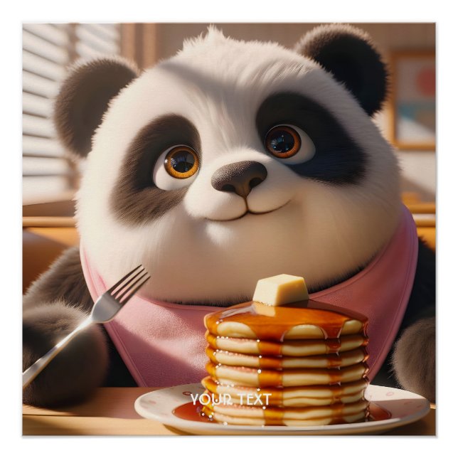 Fantasy Niedlich Panda Eating Pancakes Poster (Vorderseite)
