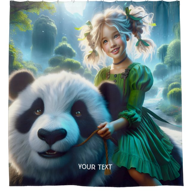 Fantasy Niedlich Panda Girl Forest Duschvorhang (Vorderseite)