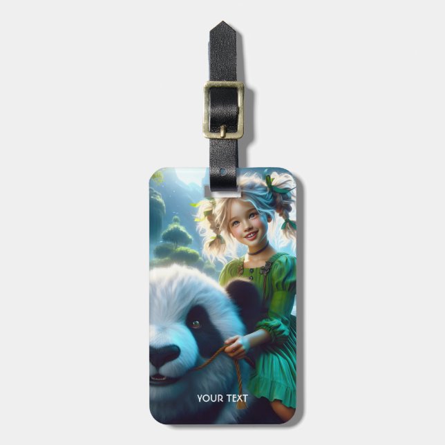 Fantasy Niedlich Panda Girl Forest Gepäckanhänger (Vorderseite vertikal)