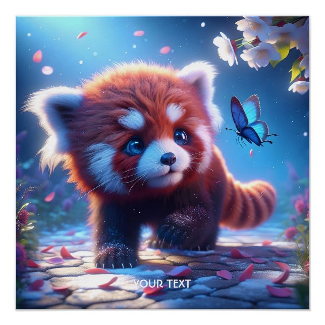 Fantasy Niedlich Panda Red Butterfly Poster (Vorderseite)