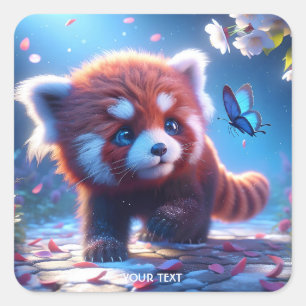 Fantasy Niedlich Panda Red Butterfly Quadratischer Aufkleber