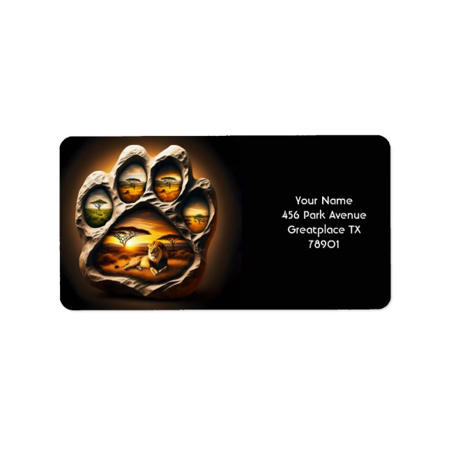 Fantasy Niedlich Paw Lion Stone Adressaufkleber (Vorne)