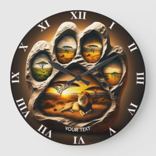 Fantasy Niedlich Paw Lion Stone Große Wanduhr