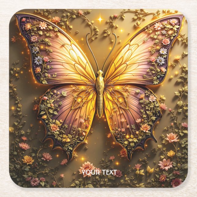 Fantasy Niedlich Peach Butterfly Rechteckiger Pappuntersetzer (Vorderseite)