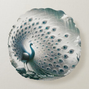 Fantasy Niedlich Peacock Rain Tree Rundes Kissen