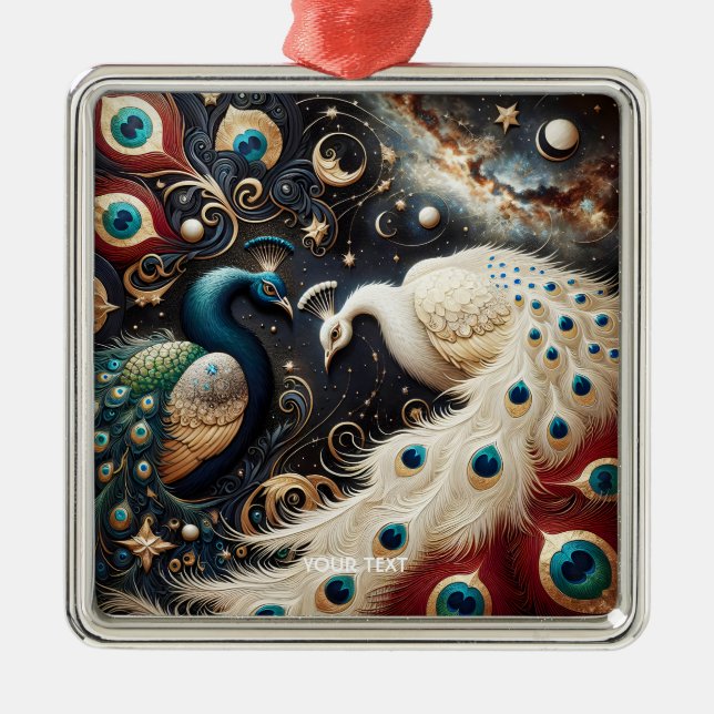 Fantasy Niedlich Peacocks Crescent Feathers Ornament Aus Metall (Vorne)