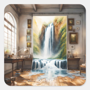 Fantasy Niedlich Picture River Water Quadratischer Aufkleber